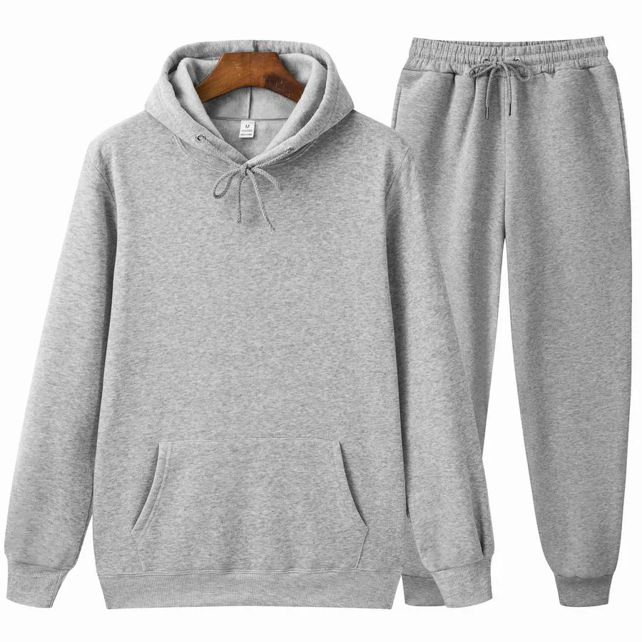 

Men Two Pieces Sets Hoodies Hooded Sweatshirts Pencil Pants Elastic Waist Ankle Length Pant Slim Casual Sports Solid Pockets New