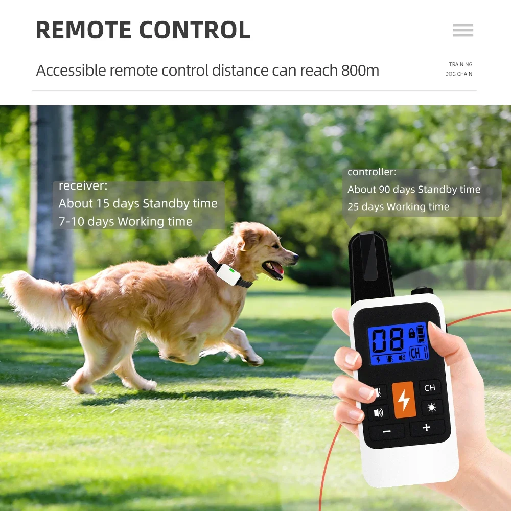 

800m Remote Control Dog Trainer with Vibration Electric Dog Training Collar IP67 Waterproof LED DisplayAnti Bark Shock Collars