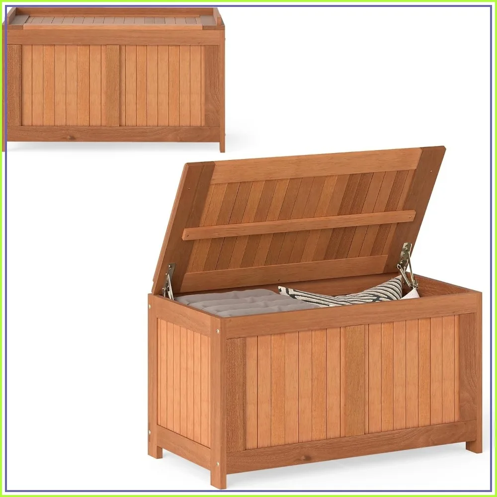 Wood Deck Box 52 Gallon Outdoor Storage Bench for Patio Cushions, Garden Tools, Pool Accessories