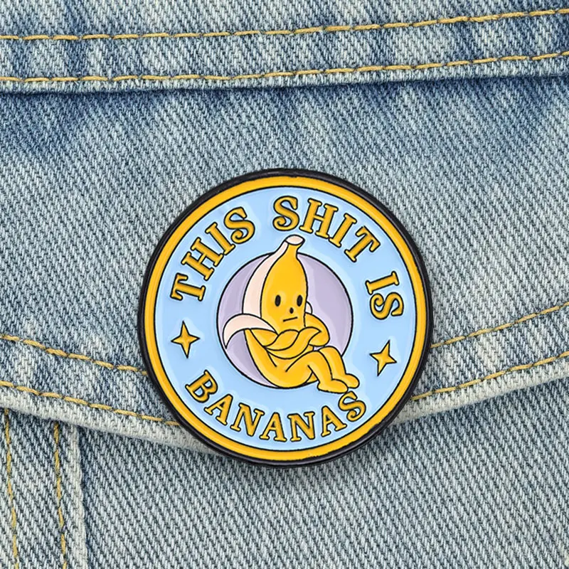 Diese lustigen Retro-Emaille-Pins mit Bananen-Motiv, runde Obst-Broschen, Anstecknadeln, Cartoon-Schmuck-Accessoires, Geschenke für Freunde