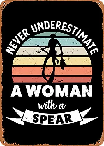 Woman with a Spear Funny Vintage Look Metal Sign Art Prints Retro Gift 8x12 Inch