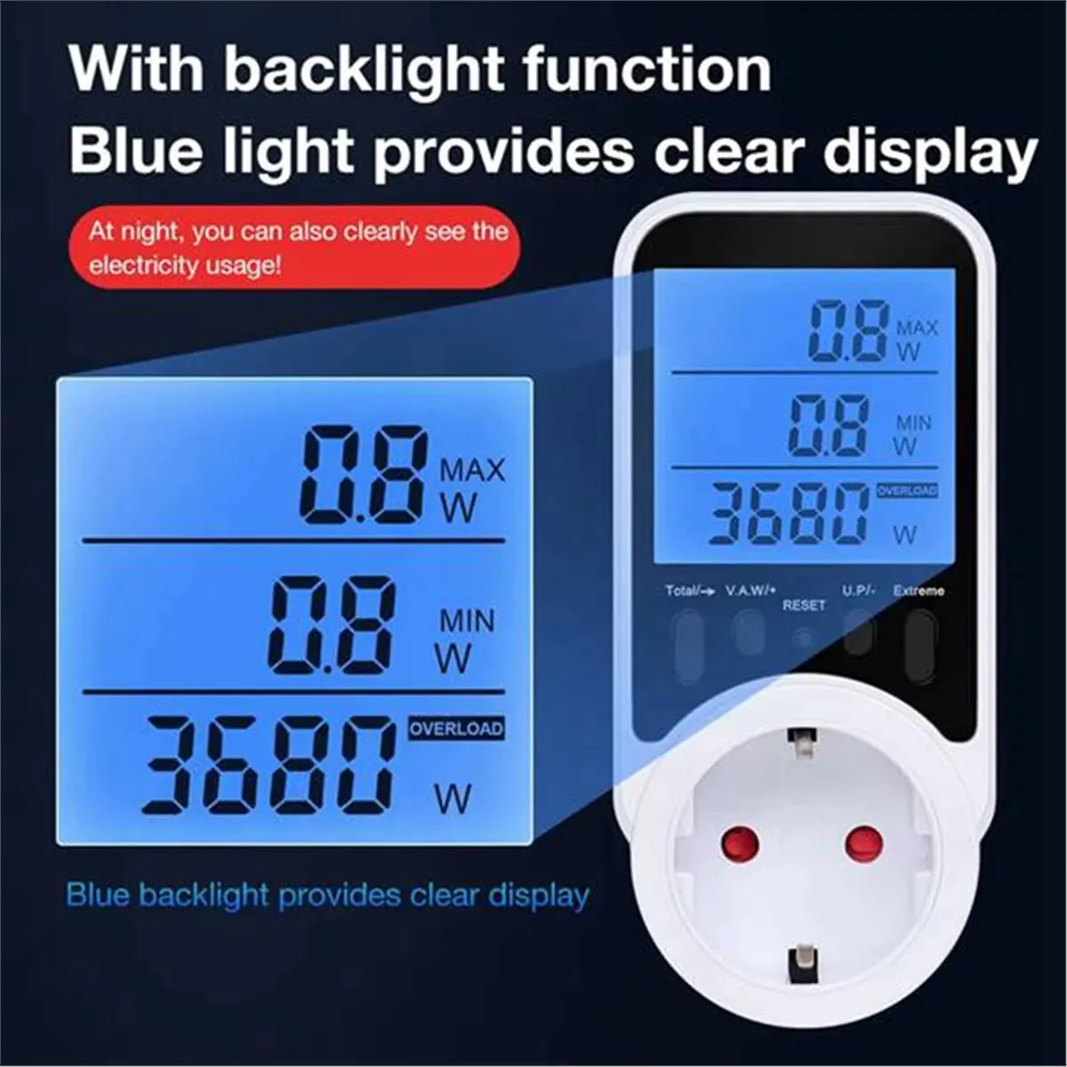 Can buy Digital Wattmeter AC Energy Socket Power Meter Electricity Usage Monitor Socket Voltage Meter with Backlight EU PLUG