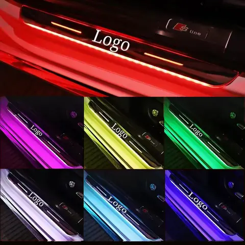 맞춤형 자기 자동차 도어 씰 페달 조명 조명 로고 적외선 센서 USB 충전 자동 스커프 LED 임계 값 플레이트 램프