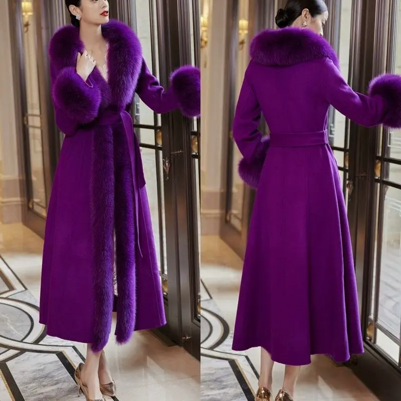 Women 2023 New Winter Mink Coat Long Cashmere Coat Fox Fur Collar Thickened Woolen Coat Imitation Fur All-match Hin Thin