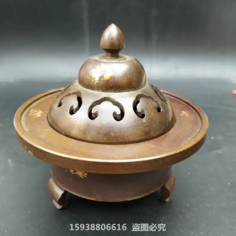 

Antique bronze ware, antique miscellaneous collection, antique bronze brass, three-legged Qianlong year incense burner