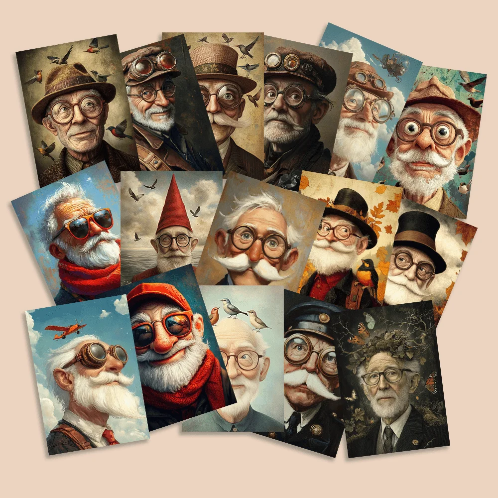 

32pcs, vintage cute grandpa, postcards, decoration/greeting cards/postcards, high-precision printing, collectible and mailable