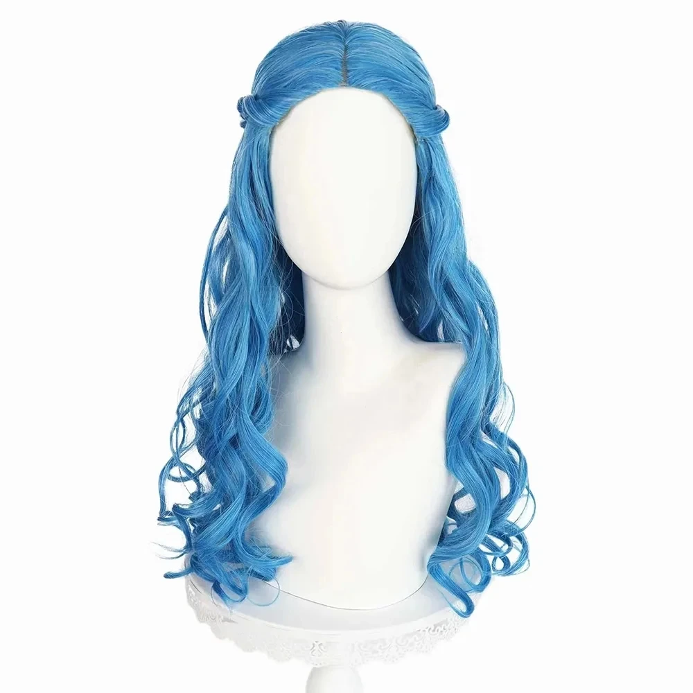 Perruque Cosplay Zombie 3 Addison Alien pour Femme et Fille, Cheveux Longs Bouclés et Ondulés, Bleu Clair, Jeu d'Halloween