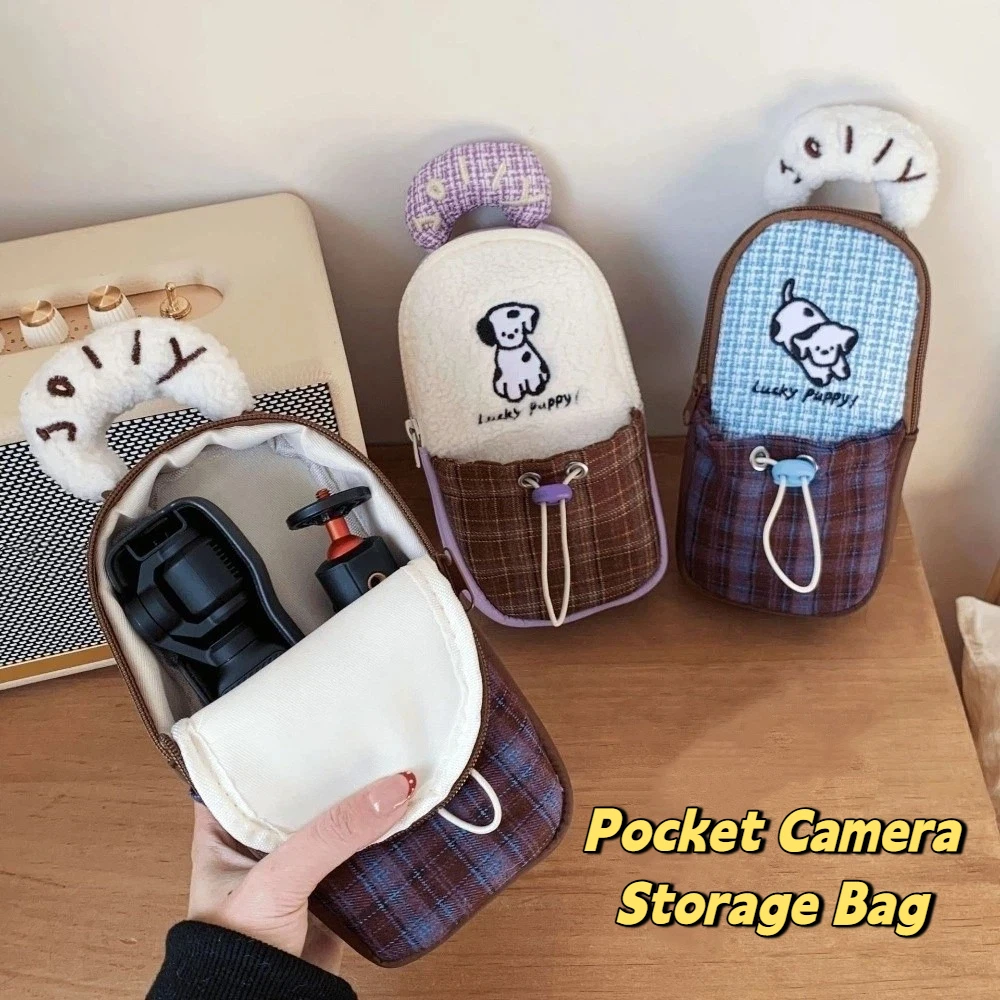 

Cartoon Dog Pocket Camera Storage Bag Plaid Puppy Large Capacity Puppy Pen Pouch Portable Toiletry Organizer Cosmetic Handbag