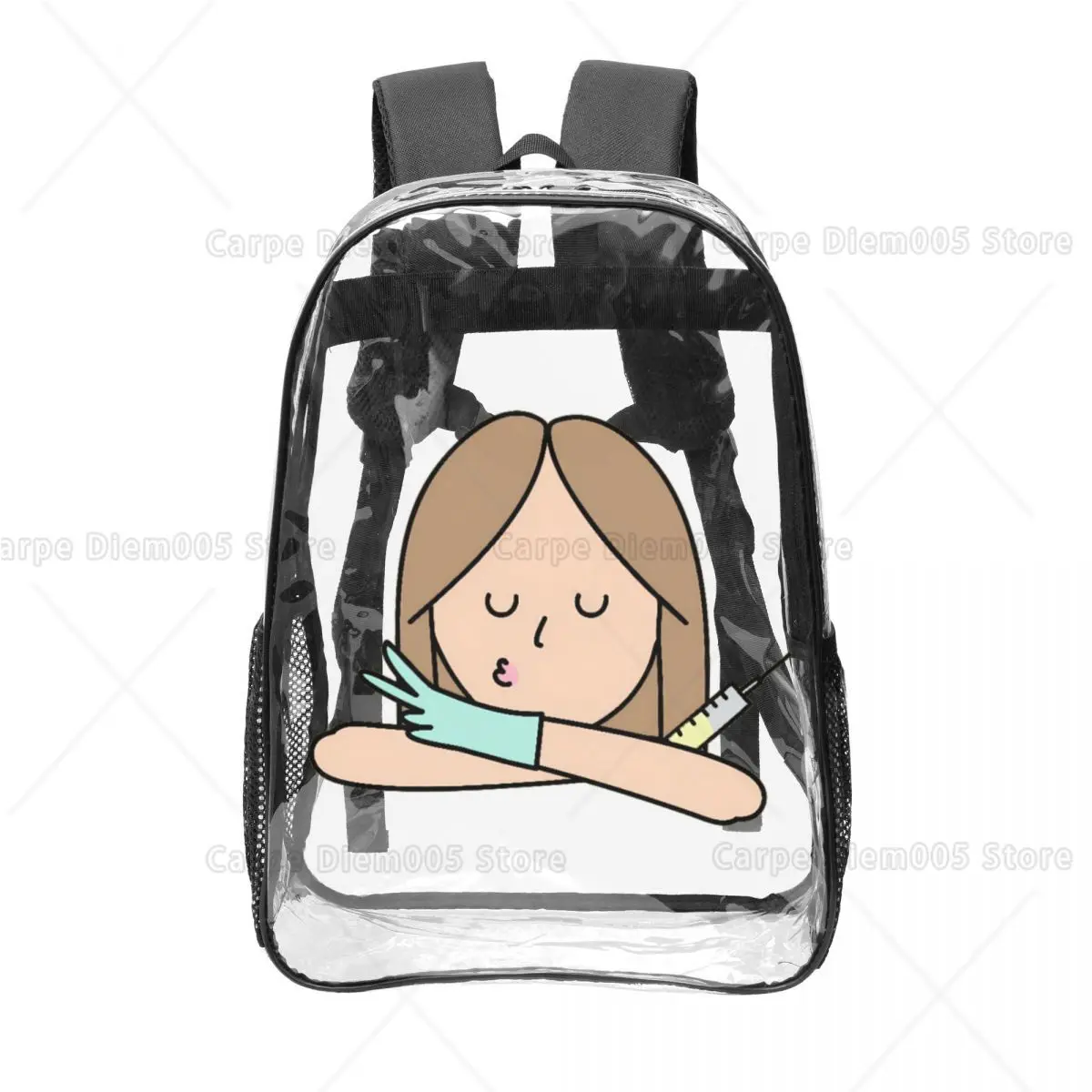 mochila-transparente-de-16-polegadas-com-estampa-divertida-de-enfermeira-em-desenho-animado-com-seringa-e-luva-ideal-para-estudantes-de-enfermagem