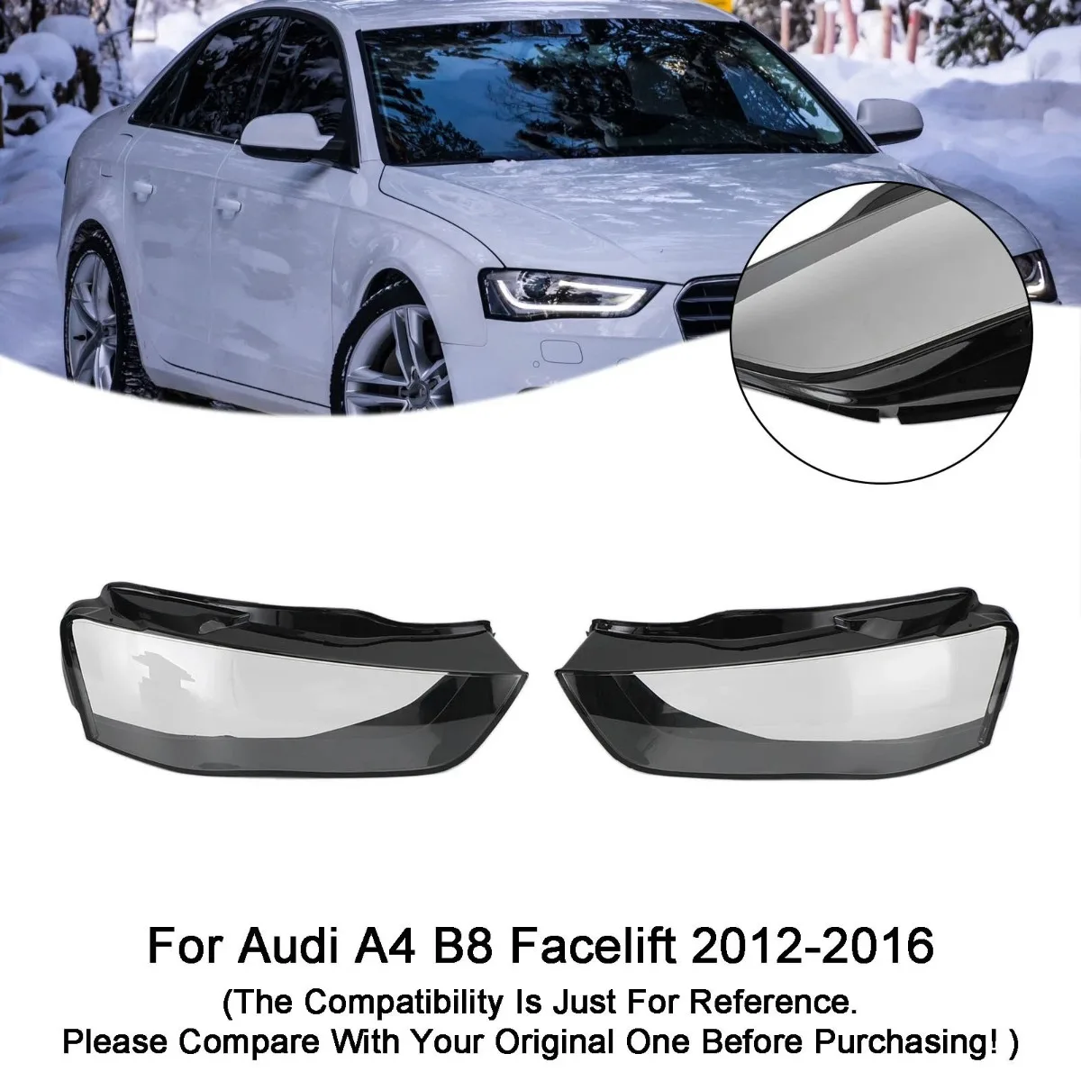 1Pcs Left Right Clear Car Headlight Light Lens Covers For Audi A4 B8 B8.5 2013~2015 Headlight Lamp Cover 8K0941043 8K0941044
