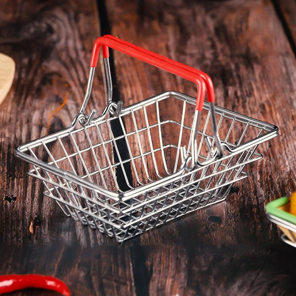 Wrought Iron Food Basket Grocery and Shopping Cart Pretend Toy Metal Play Kids Stainless Steel