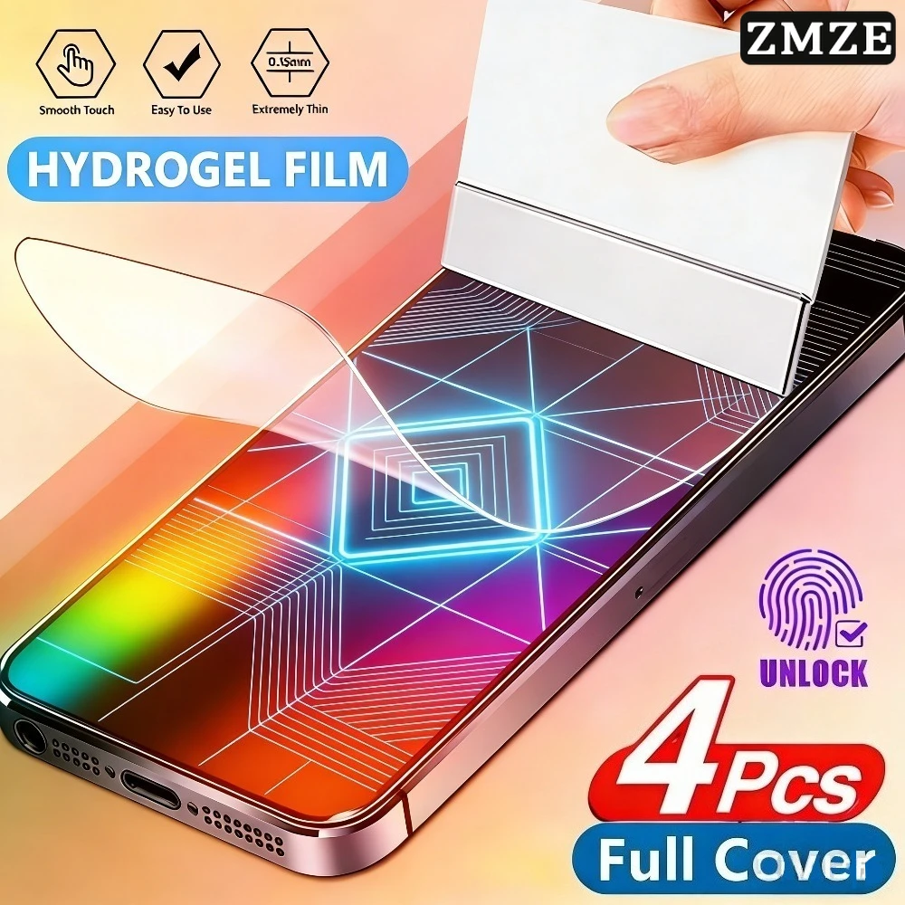 

4Pcs Full Cover Hydrogel Film for iPhone 17 16 15 14 Pro Max 17e 16e 15 14 Plus Air 13 12 11 Pro Anti-Scratch Screen Protector