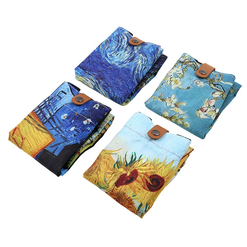 Polyester Oil Painting Van Gogh Print Tote Bags Reusable Shopping Bag For Groceries Shoulder Bags Home Storage Bag