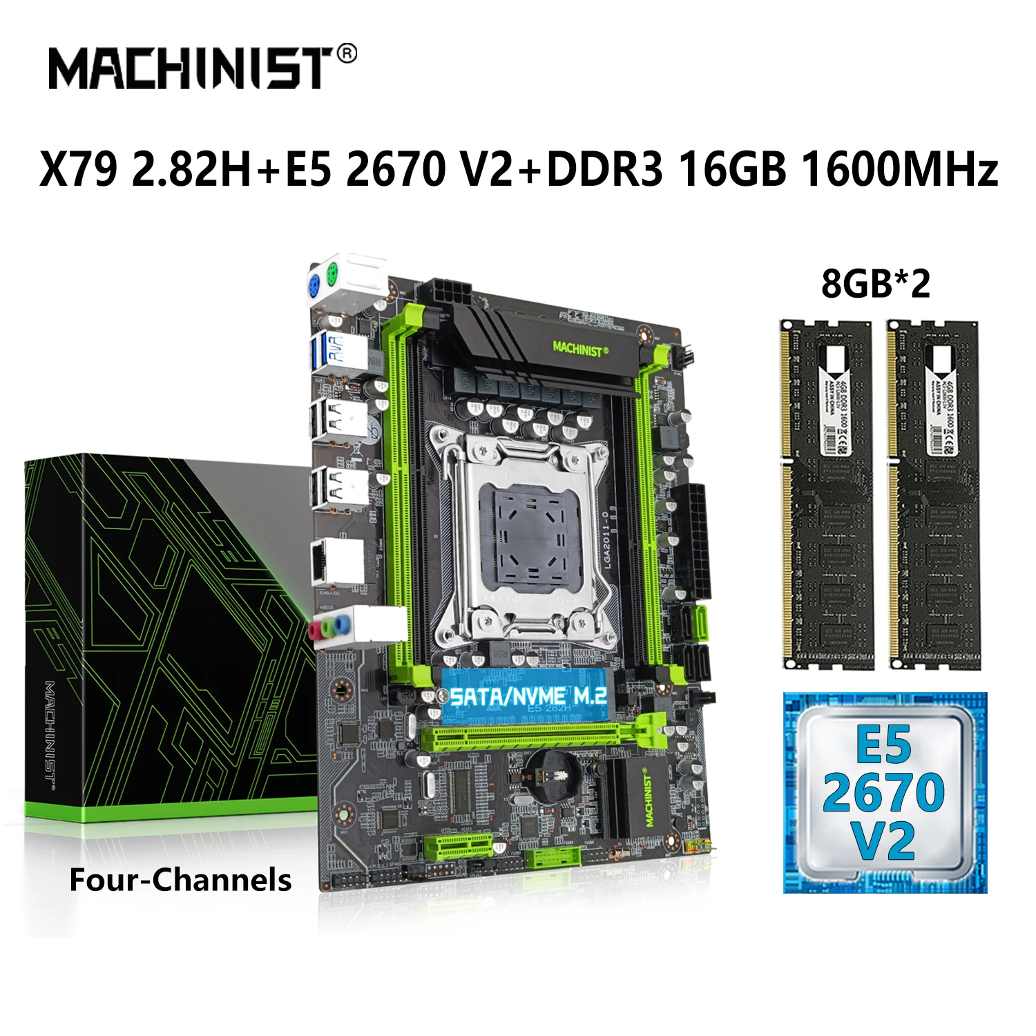 

MACHINIST X79 Motherboard LGA 2011 Kit With Xeon E5 2670 V2 Processor CPU 16GB 1600MHz DDR3 RAM NVME M.2 Four Channels X79 282H