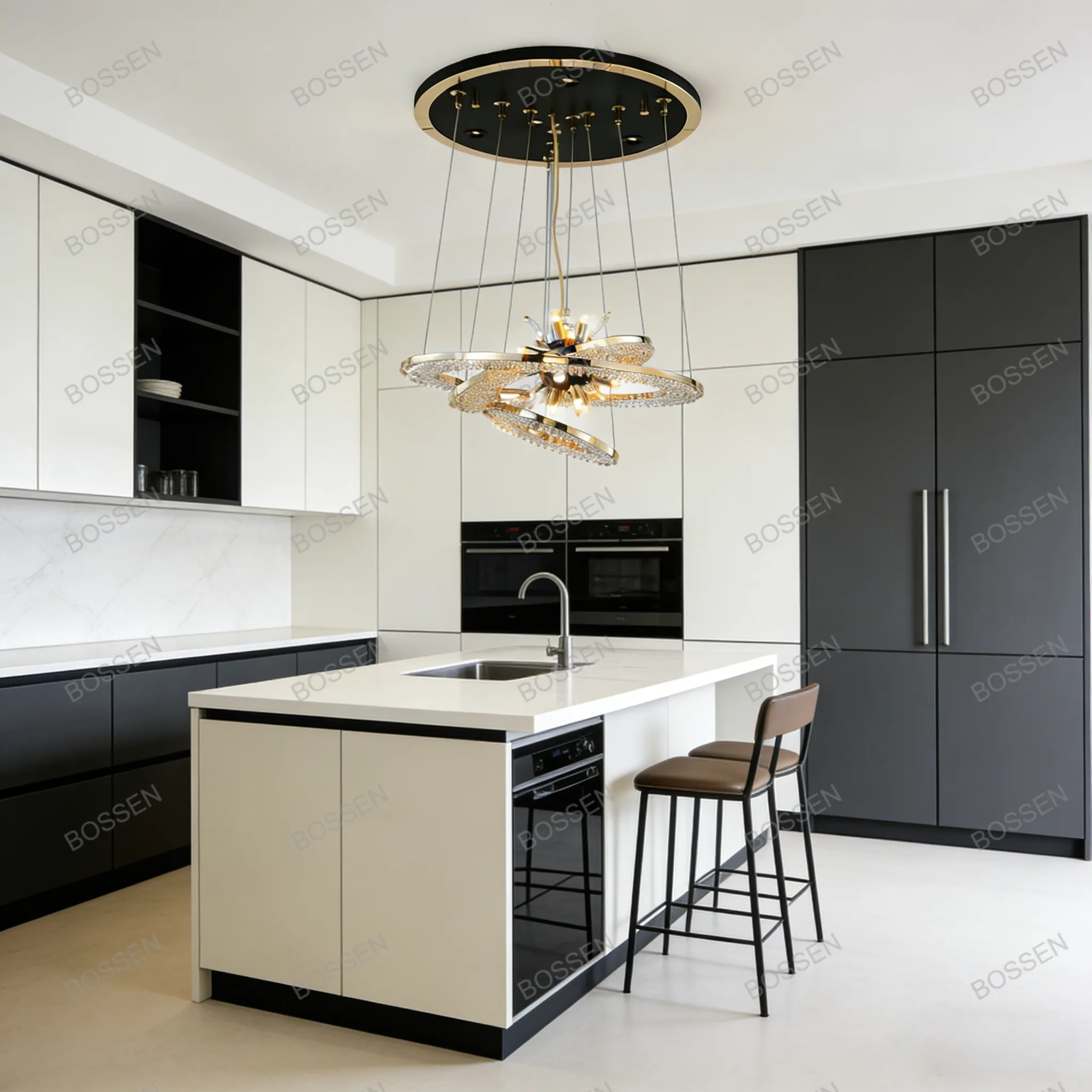 

BOSSEN 2026 American Style Chandelier K9 crystal ring Luster Meteor hammer Adjustable Dimmable Pendant Light for Dining Room