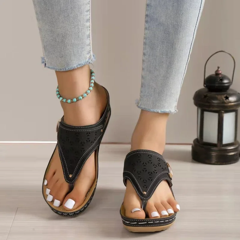 Woman Leather Non-Slip Soft Platform Shoes Flip Flops Summer Women's Wedge Sandal with Heel 2023 Orthopedic Sandals 43 image 6