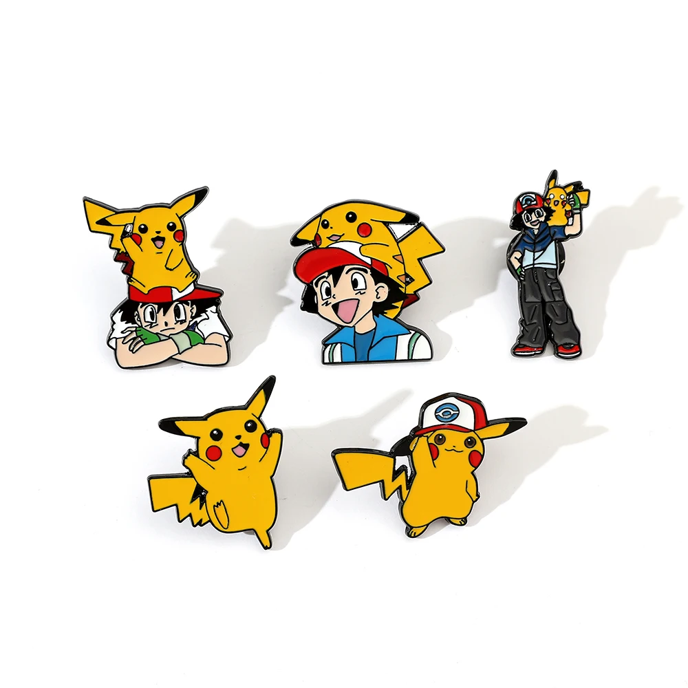 5 uds Anime Ash Ketchum broche lindo Pikachu esmalte Pin insignia de Metal joyería mochila accesorios de ropa regalo festivo