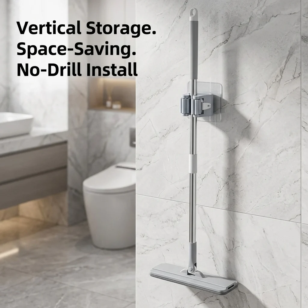 Home Mop Holder Wall Hanging Shelf Bathroom Shower Holder Storage Traceless Hook Mop Organizer Waterproof Broom Hanger