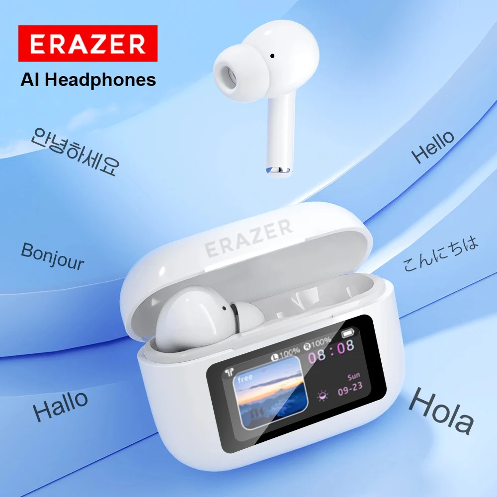 

ERAZER Bluetooth Wireless Earphones AI Translator Headphones LCD Screen Headset Sport Wireless HD Stereo Sound Longlife Earbuds