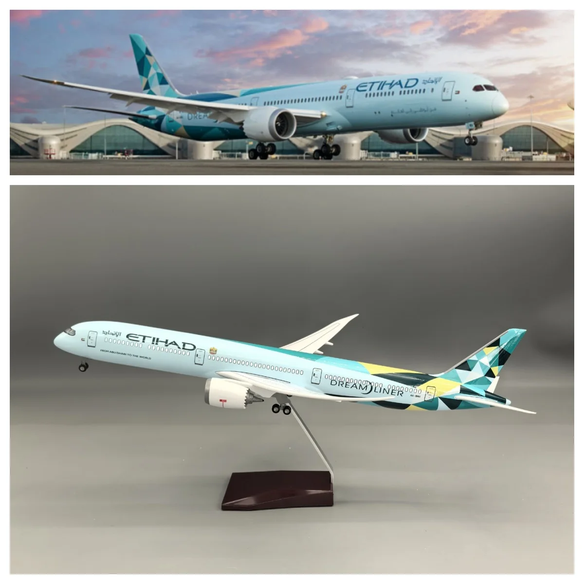 

43cm 787 Dreamliner Etihad Aircraft Model 787-10 Miniature Airplane Resin Souvenir Plane Gift Pre-Built Model Collected
