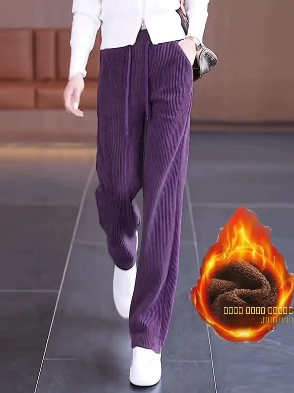 High Waist Fce Lined Narrow Wide Leg Pants Casual Corduroy Khaki Straight Leg Trousers for Women Spring Autumn New Arrival