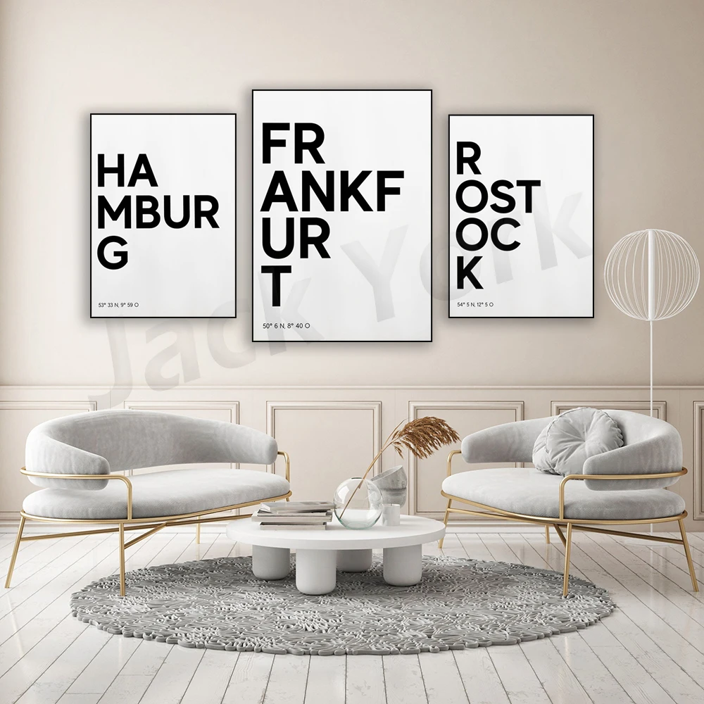 Rostock ，Düsseldorf，Dresden，Amsterdam，Bochum，Bangkok Poster, Cities Typography Print, Coordinates, Travel & Home Art