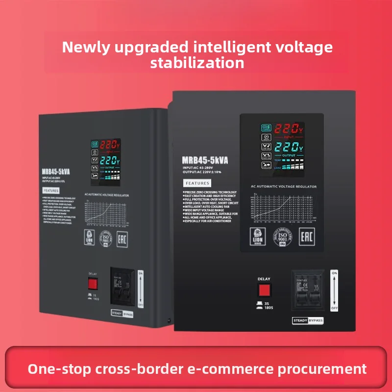 5KVA 10KVA  Single Phase AC Output 220V Wide Input Range 45-280V 50Hz LCD Display Wall-mounted Voltage Stabilizer