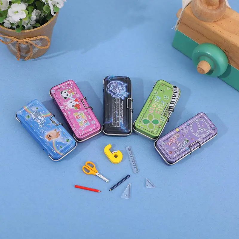 1 Set Dollhouse Simulation Mini Pencil Box Stationery Ruler Model For Doll House Decor Kids Pretend Play Toys Gift