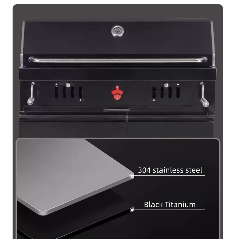 304 Stainless Steel Barbecue Grill Burner Large Multifunction Built in Charcoal Double Use BBQ Grill with Rotisserie