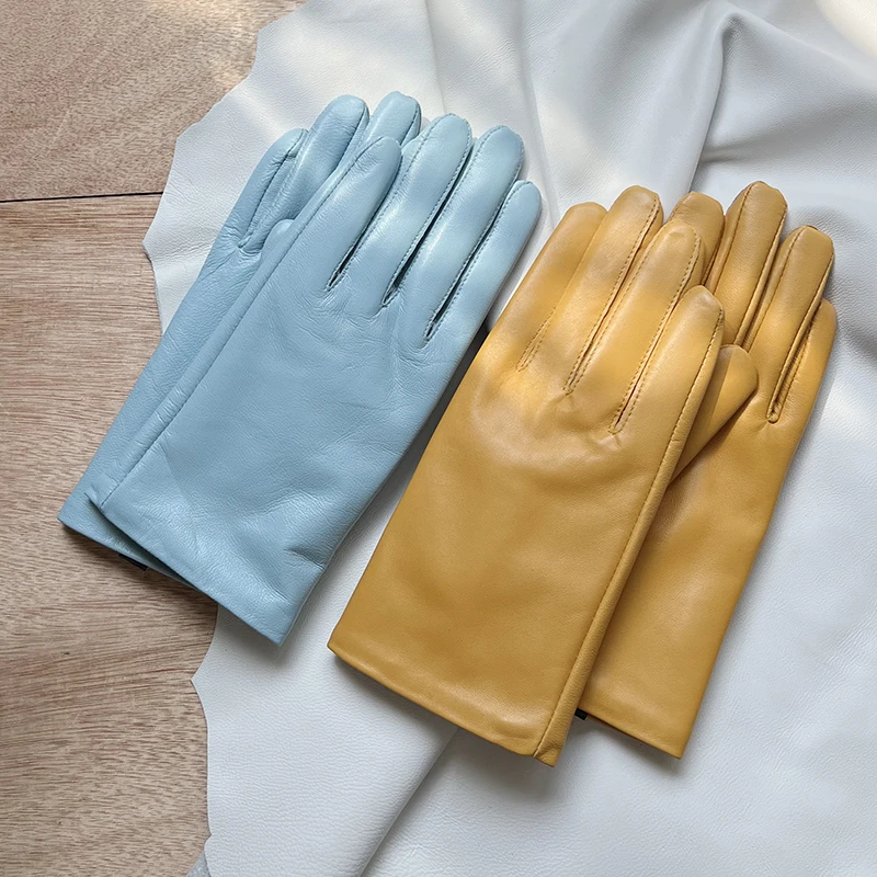 

Women Men's Elegant Fashion Driving Gloves Genuine Real Leather Gloves Fashion Winter Autumn Short Mittens Warm velvet lined