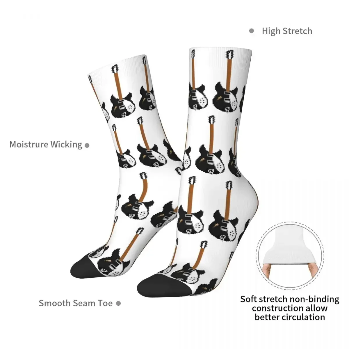 Rickenbacker 330 Electric Black Guitar Socks Harajuku High Quality Stockings All Season Long Socks Accessories for Man's Woman's