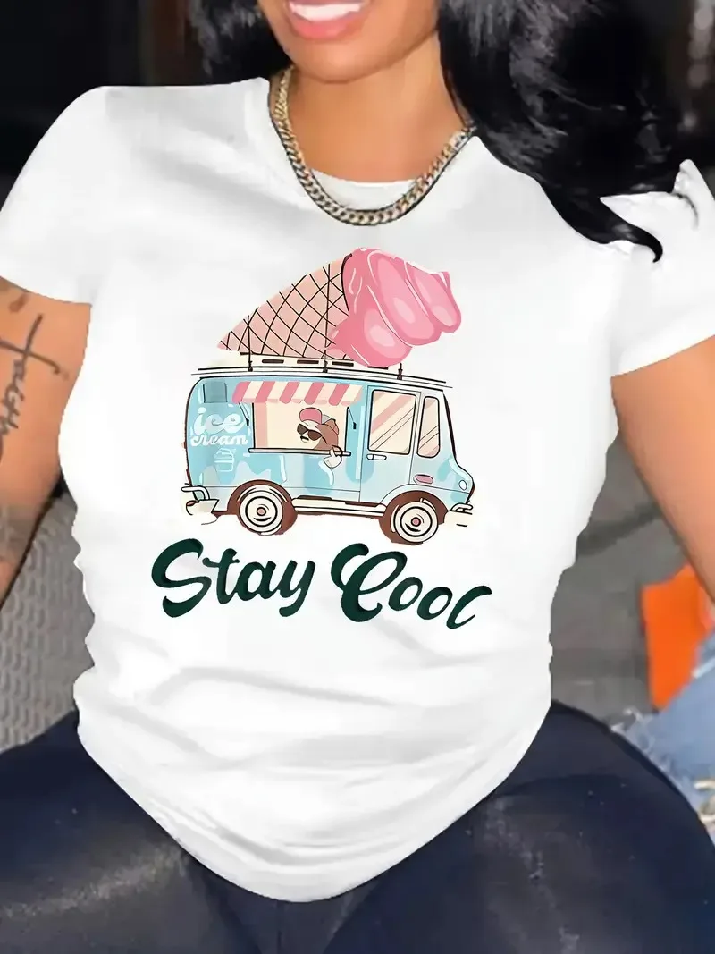 

Ice Cream Truck Graphic Printing Summer Autumn Winter Cotton Men and Women T-shirt Short Sleeve Luxury Outdoor Sports Brand