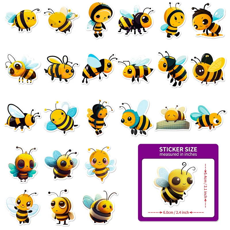 Desenhos animados Little Bee PVC Adesivo, Estética Infantil Laptop Decoração, Scrapbooking Papelaria, Material Escolar, 10 Pcs, 30 Pcs, 50Pcs