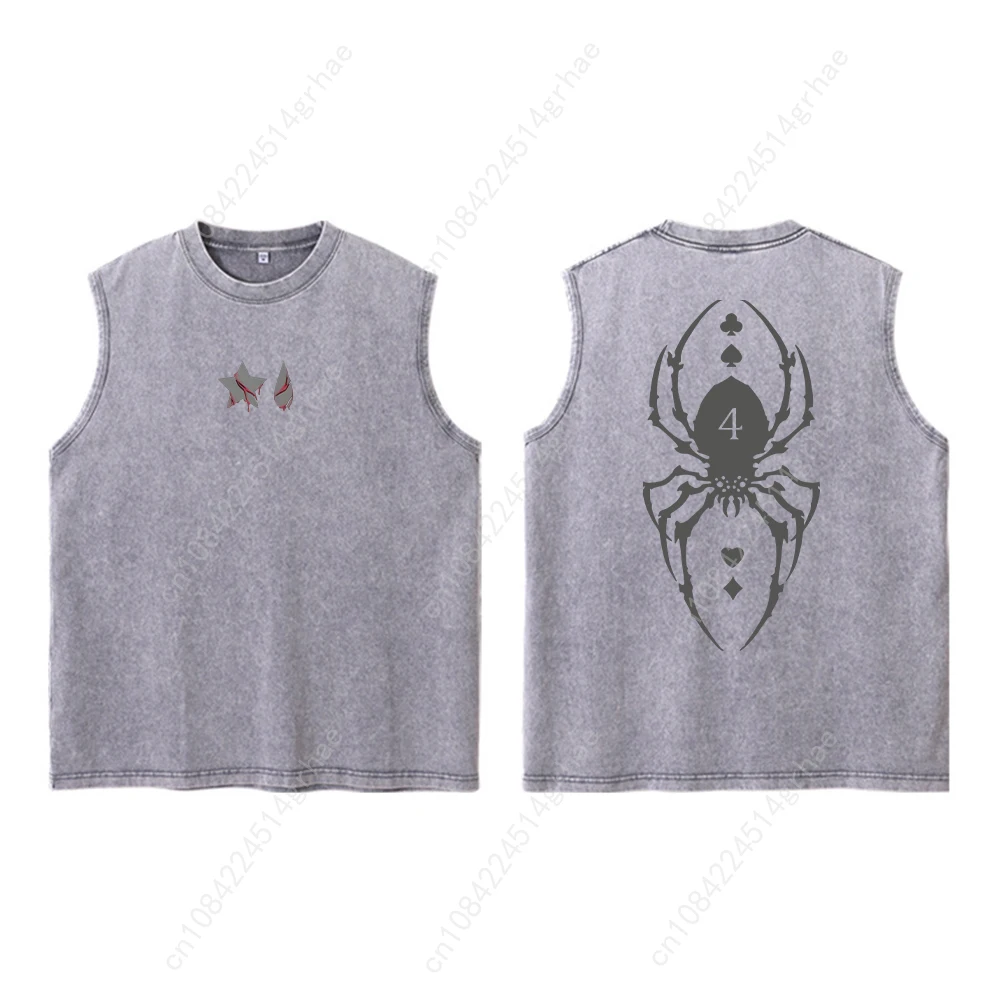 Vintage Anime Hunter X Hunter Washed Tank Top 100 % Baumwolle Streetwear Hip Hop Lose Grafiken Ärmellose Weste für Männer Frauen