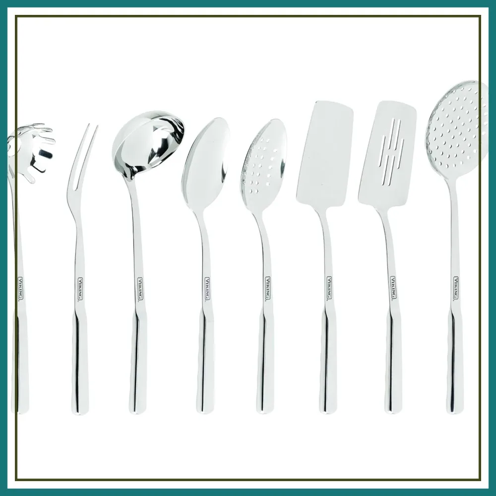 

8-Piece Stainless Steel Kitchen Utensil Set, Includes Spatulas, Spoons, Pasta Fork, Deep Ladle, Meat Fork, Skimmer