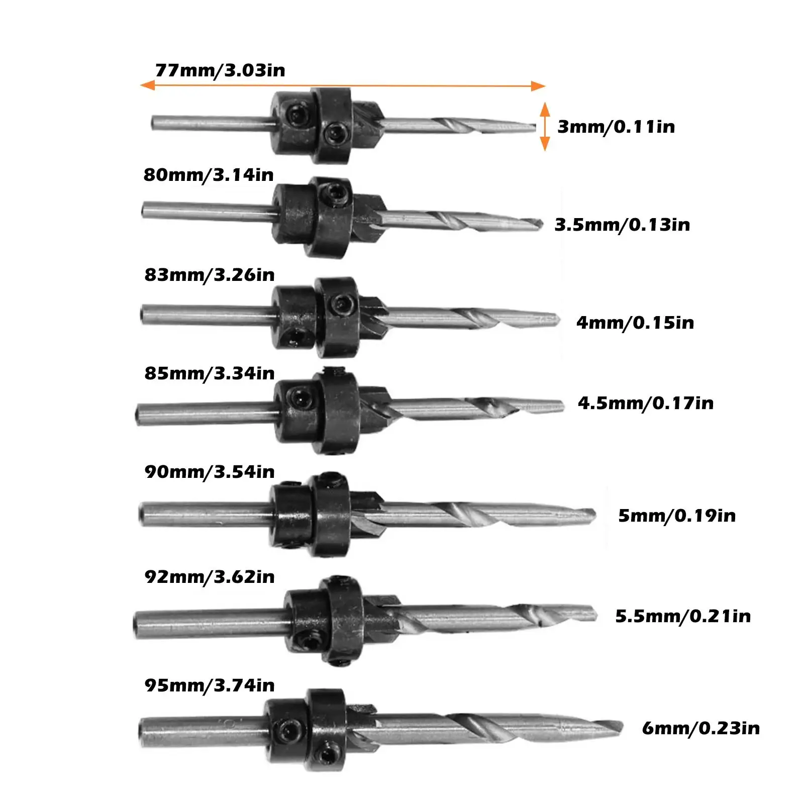 Professional 7 pcs Countersink Drill Bit Set Wood Screw Drills Tampered Stop Collar Woodworking Countersinks Bits