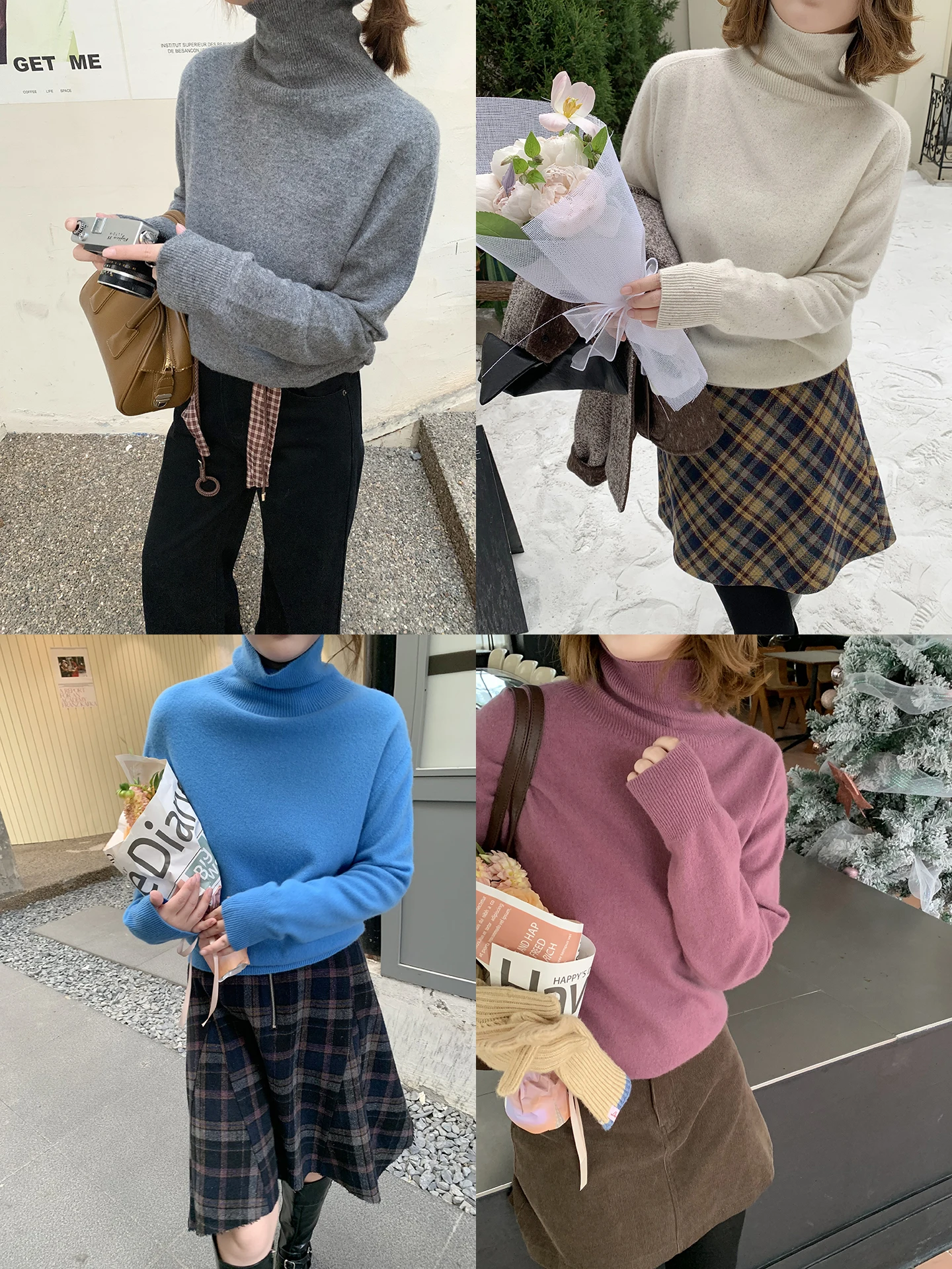 

ELINSU Women's Full Wool High Collar Sweater Loose Casual Autumn Winter Knitted Top Comfortable Warm Color Base Layer