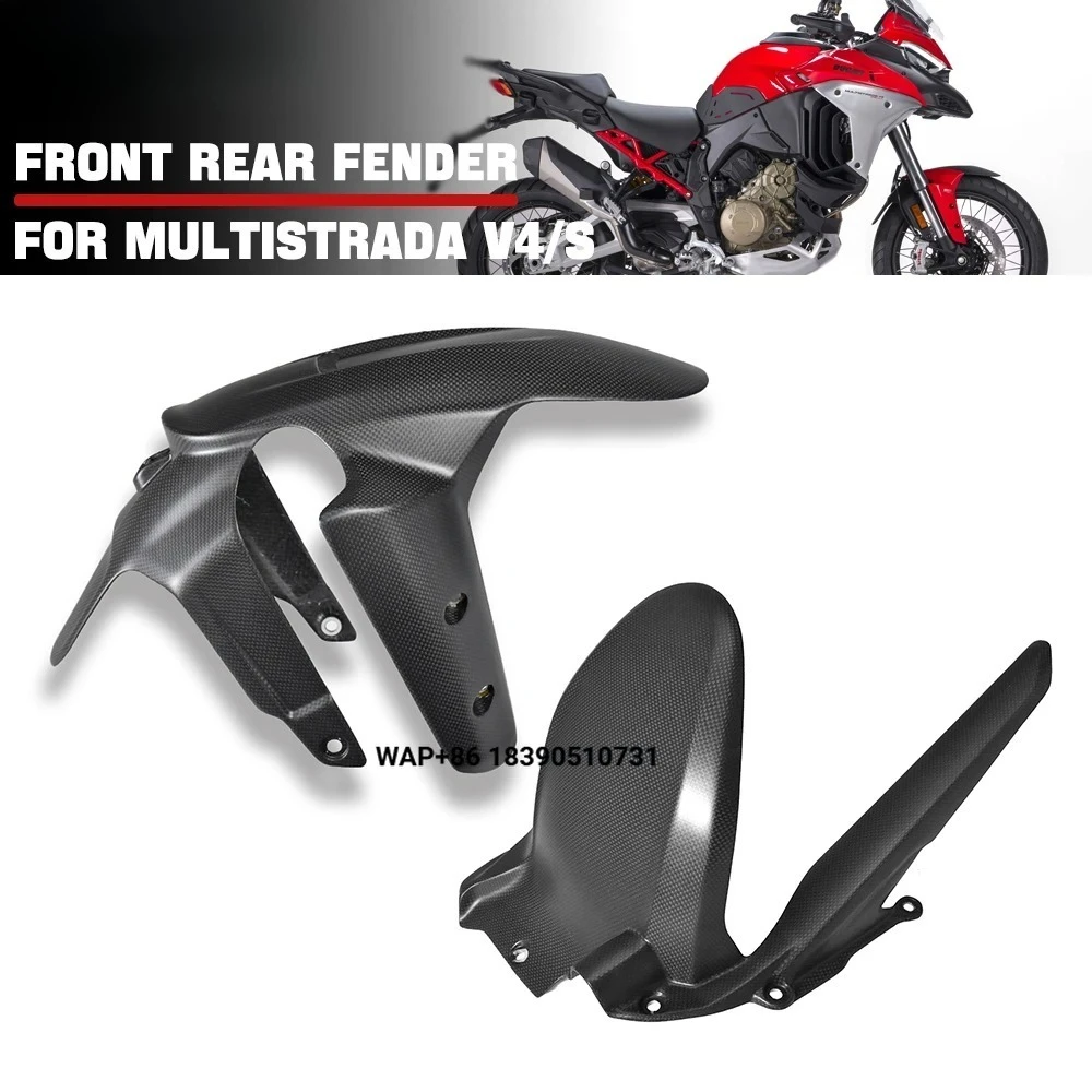 

For Multistrada V4 V4S 2021-2025 Rally 2023-2024 100% Carbon Fiber Front Fender Mudguards Rear Hugguer With Chain Guards
