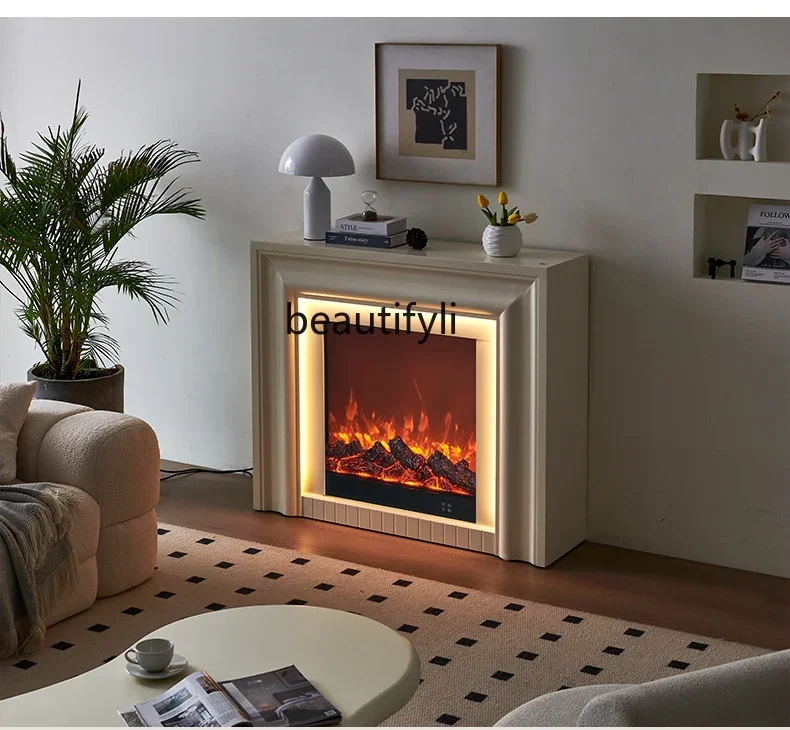 lbFrench fireplace decorative cabinet, cream wind mantel simulation fire electronic fireplace core home customization