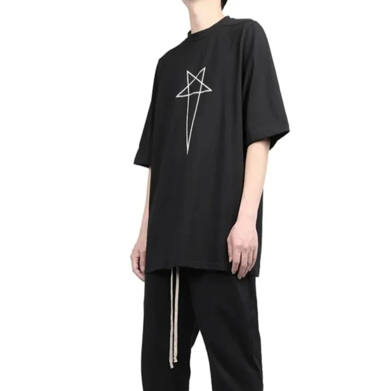 Black Oversized Pentagram T-Shirt Men Dark Gothic Streetwear Cotton Half Sleeve Top