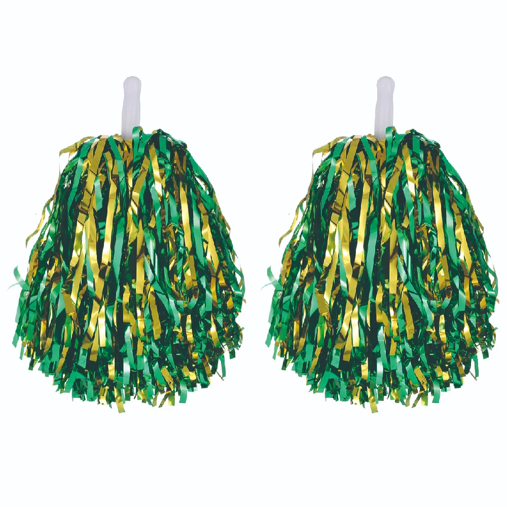 Sports Cheerleading Team Hand Flower With Handle Gold Green Two-color 45g Women Competition Cheering Plastics Streamer Prop