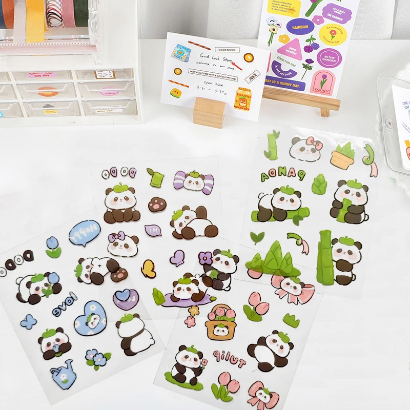4PCS Kawaii Panda Stickers Cartoon Aesthetic Decoration Journals Envelopes Phone Cases Label Self-Adhesive Stickers Kids Toys
