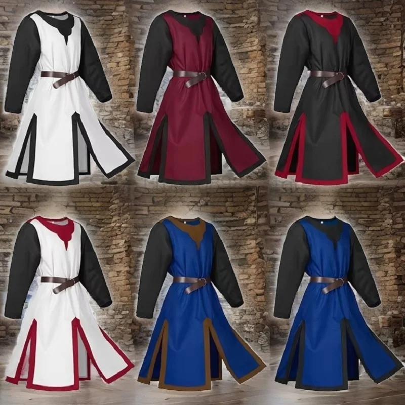 

Plus Size Men Medieval Cosplay Robes Templar Knight Crusader Surcoat Long Sleeve Mens Tops Reenactment Costume