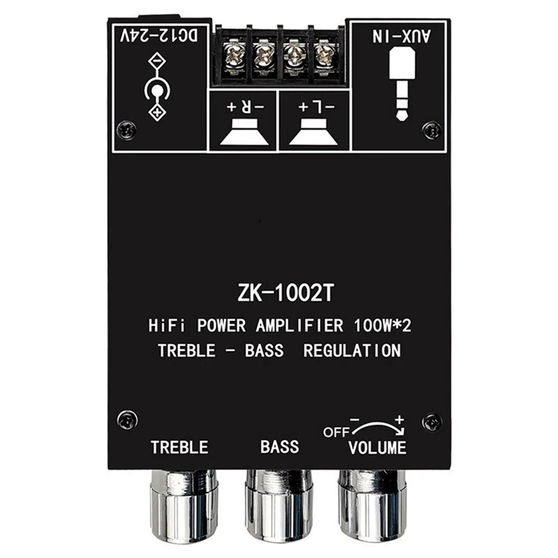 

ZK-1002T Bluetooth-Compatible Amplifier HIFI 2.0 Channel 100Wx2 Audio Module Adjustment Subwoofer Amplifier Board-AD03