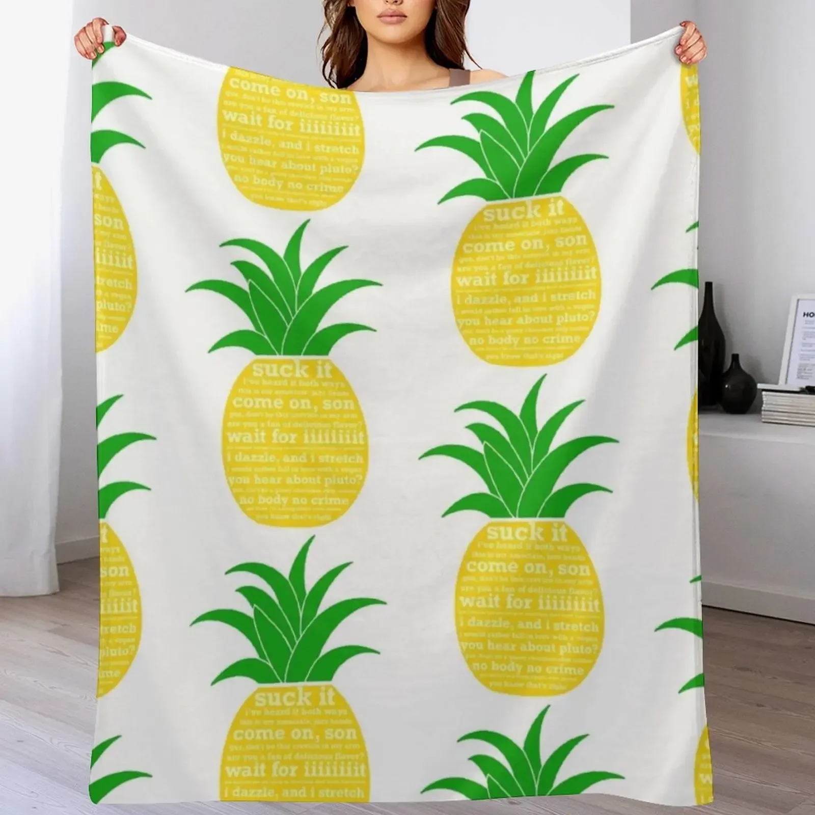 

Psych Quotes Pineapple Throw Blanket Summer Beddings Flannel Fabric Extra Large Throw Plaid Blankets
