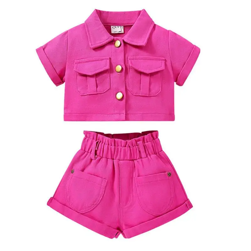 New Girls Clothing Sets Summer Fashion Short sleeveTops and Shorts Sets Children Denim GirlsTrack suit Two piece set 2-7Y