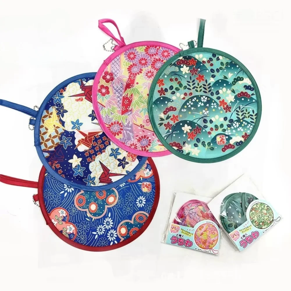 Summer Japanese Style Folding Fan Mini Size Flower Pattern Handheld Fan Nylon Colorful Round Decorative Fan