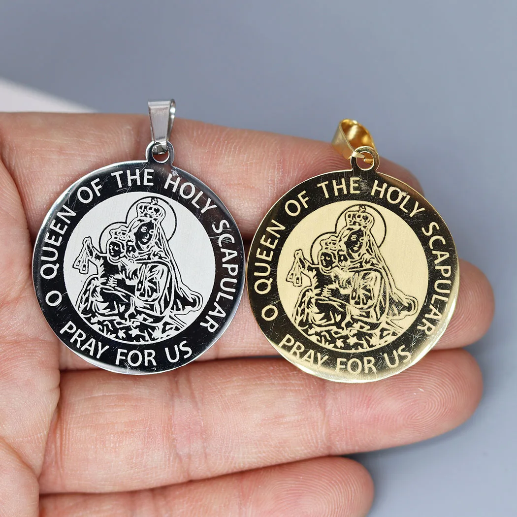 2Pcs/lot Queen Ofthe Holy Scapular Pendant for Necklace Bracelets Jewelry Crafts Making Findings Handmade Stainless Steel Charm