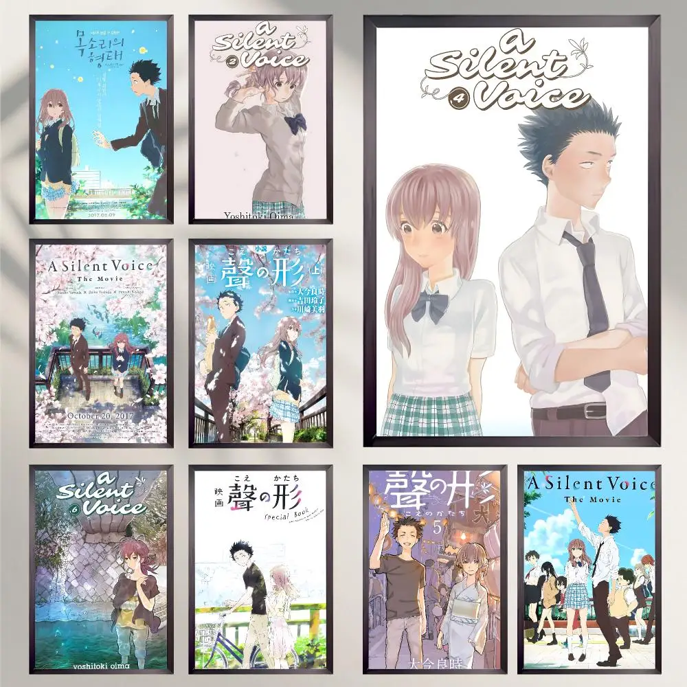 anime A Silent Voice Poster Poster HD Self-Adhesive Art Print Waterproof Wall Decor for Bedroom Living Room Decor Gift