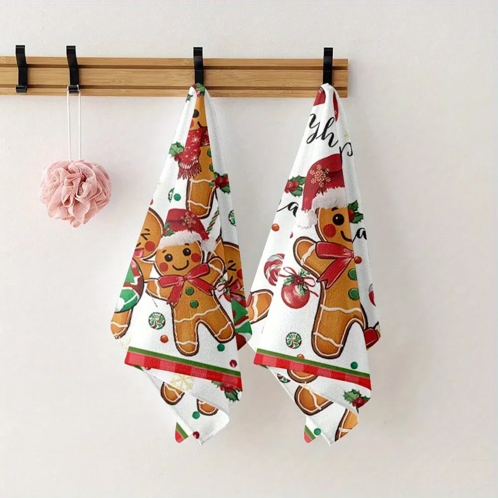4pcs Christmas Gingerbread for Man Kitchen Towels - 40x60cm Festive Santa Hat & Scarf Design,Durable Dishcloths for Holiday
